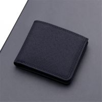 Mens Short Horizontal Square Canvas 2 Fold Solid Color Buckle Wallet Denim New Unmarked Sewing Thread Ultra Thin Card Holder