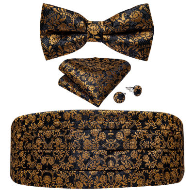 ยี่ห้อ Black cummerbunds สำหรับผู้ชายสุภาพบุรุษ cummerbund Bow Tie ชุดสำหรับ Tuxedo ชุดอย่างเป็นทางการอุปกรณ์เสริมสำหรับงานแต่งงาน