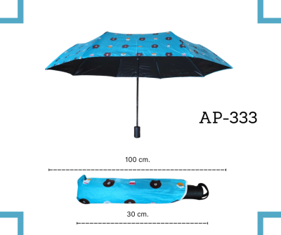 Apple Umbrella  ร่มพับ 3 ตอน AUTO เปิดปิด 8 ก้าน  UV  สีดำ โครงร่ม ชุดกันกันสนิม ลายน้องหมี (AP-333)