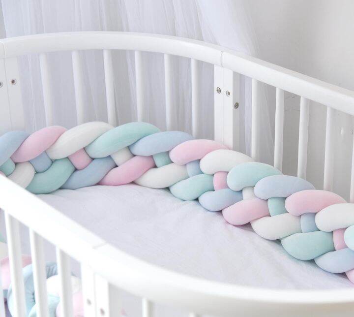 Length Newborn Baby Bed Bumper Pure Weaving Plush Knot Crib Bumper Kids