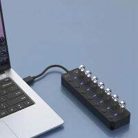 USB Hub.7ฮับ USB พอร์ตตัวแยก USB ฮับพร้อมสวิตช์เปิด/ปิดส่วนบุคคลและสายเคเบิลยาว11.02นิ้วสำหรับแล็ปท็อปและพีซี