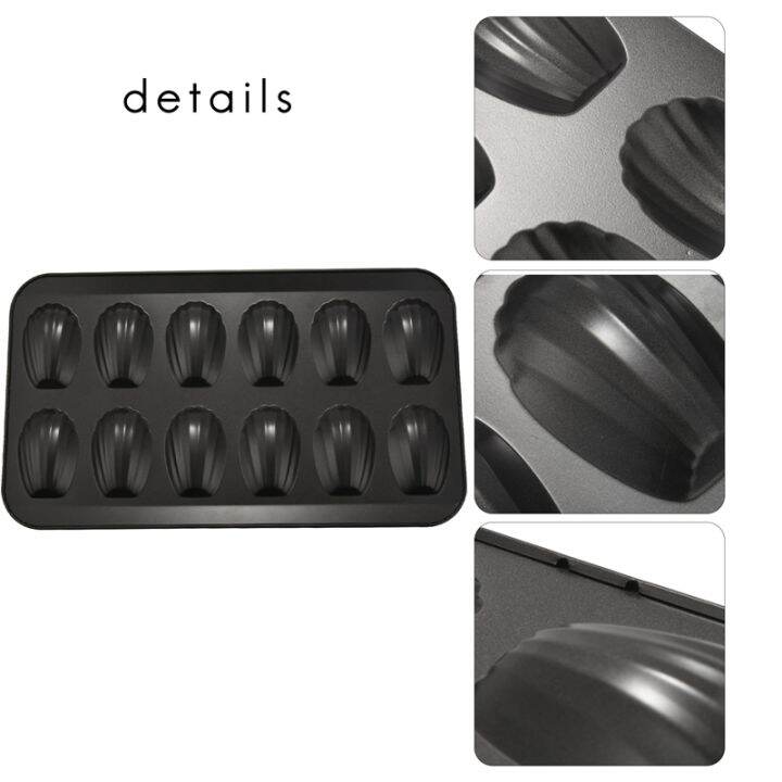 2-packs-non-stick-madeleine-pot-baking-mold-12-with-shell-cake-baking-tray-chocolate-non-stick-baking-tray-used-for-oven-baking-black