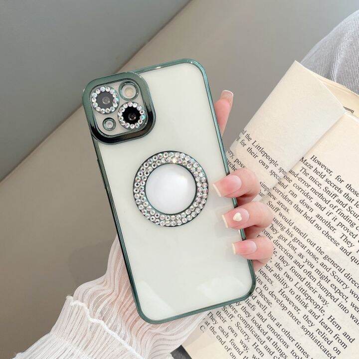 เคสโทรศัพท์โปร่งใสแวววาวหรูหราพลอยเทียมใหม่สำหรับ-iphone-11-12-13-pro-max-x-xr-xs-กันกระแทกเลนส์กล้องถ่ายรูปทองเคสโทรศัพท์ด้านหลัง