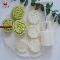 ZHANGWEI มือกด ลิลลี่แห่งหุบเขา mooncake Mold สีขาวขาว พลาสติกทำจากพลาสติก แสตมป์นูน คู่มือการใช้งาน การอบในครัว