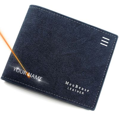 New Short Men Wallets Name Engraved Card Holder Classic Male Wallet With Coin Pocket Zipper Fashion Frosted Slim Mens Purses
