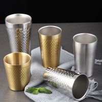 【jw】✇▬  304 stainless steel cold drinking water cup 450ML large capacity beer thickened double-layer coffee mug fruit juice