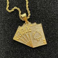 Men Women Fashion Creative Personality Poker Gold Color Pendant Necklace With  Rhinestone Lucky Trend Hip Hop Casual Jewelry