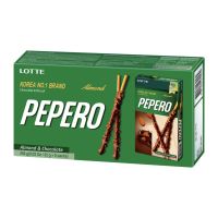 ? Lotte Pepero Almond &amp; Chocolate 256g (32g x 8 packs) ลอตเต้ ขนมปังแท่งเคลือบช็อกโกแลตและอัลมอนด์