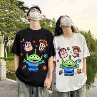 ทอยสตอรี่ผ้าฝ้ายแขนสั้นเสื้อยืดบัซ Lightyear เดียวกันผู้ชายการ์ตูนหลวม ๆ เสื้อยืดฤดูร้อนคู่รัก