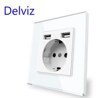 Delviz ประเภท C เต้ารับ Usb ผนังสีขาวหน้าจอโทรศัพท์คริสตัลเทมเปอร์5V 2100ma กับพอร์ต Usb คู่มาตรฐานยุโรป16a เต้าเสียบไฟ