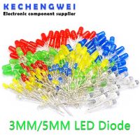 100pcs/lot 3mm 5mm LED Red Green Yellow Blue White F3 F5 Cables