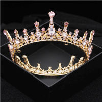 Baroque Vintage Royal Queen King Round Crystal Wedding Crown Bridal Tiaras and Crowns Diadem Bride Hair Jewelry Accessories
