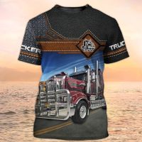 2023 newTrucker Shirt Mens T-shirt 3D Truck Print Uniform Short Sleeve Tops 2023 New Harajuku Clothing Summer O Neck Oversized Pullover