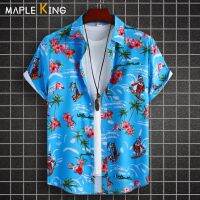 Camisa Hawaiiana เสื้อผู้ชายปุ่มพิมพ์ลายต้นมะพร้าวแบบหลวมสำหรับใส่ในวันหยุดฤดูร้อนผู้ชายเสื้อเชิ้ต