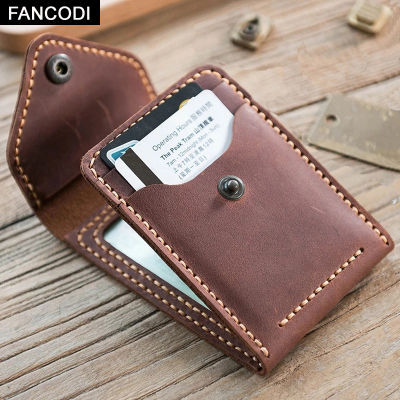 TOP☆FANCODI Vintag Handmade Crazy horse Genuine Leather Card HoLder men Card ID Holders Leather buiness Card Wallet driving license Holder MC502