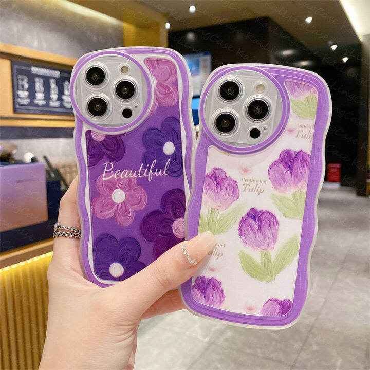 เคสโทรศัพท์สำหรับ-samsung-galaxy-a14-a24-a04-a54-a34-a53-a03s-m23-a02-a03-core-a7-2018-g530-j2-pro-j7-j6-j4สุดหรูเคสสีชมพูเสือดาวสีม่วงดอกไม้ทิวลิปซอฟท์ใสนิ่มป้องกันกล้องถ่ายรูปทรงกลมซิลิโคนทรงรีเต็มต