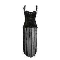 Black Shaping wear Womens Nightgown Sleepwear New Palace Strap Lace Nightdress Slim Mesh Bow Nightwear Swallowtail Dress