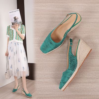 New summer thick wedge bottom high with square head baotou drag shoes thick with thick bottom single shoes