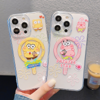 เคสแม่เหล็กหรูหราพิมพ์ลายสพันชบ็อบสแควร์แพนท์ iPhone 11 12 Pro Max 13 Pro Max 7 8 Plus X XS XR iPhone เคสโทรศัพท์อนิเมะพิเศษ