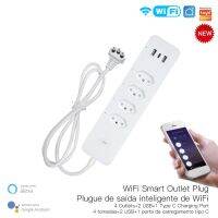 Wifi เบ้าไฟสมาร์ทบราซิล Pelindung Lonjakan Arus 4ปลั๊กบราซิล BR Outlet Soket USB Tipe C Tuya App Kontrol Suara Oleh Google Alexa