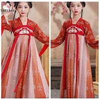 TAZ1345 การเต้นรำพื้นบ้าน Hanfu เด็กจีน ราชวงศ์ถัง ประสิทธิภาพคอสเพลย์ ชุดเด็กหญิงโบราณ แบบดั้งเดิมดั้งเดิม สีแดงสีขาว ชุดจีนโบราณสำหรับเด็กผู้หญิง วันหยุดวันหยุดพักผ่อน