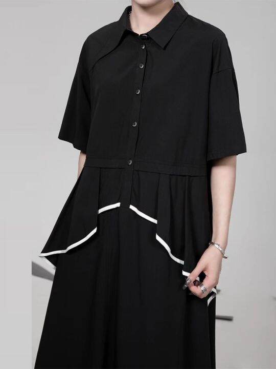 xitao-dress-casual-women-false-two-pieces-shirt-dress