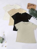 geegostudio 4pcs Simple Solid Lounge Tops, Casual Short Sleeve Crew Neck Top, Womens Loungewear &amp; Sleepwear