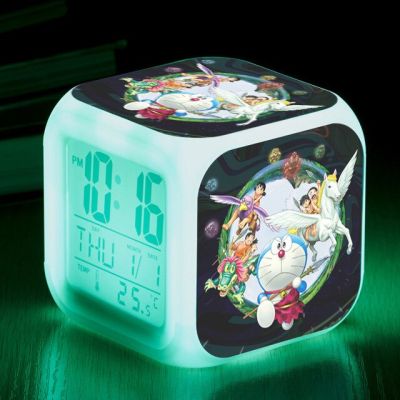 นาฬิกาปลุกเด็กข้างเตียงของเล่นโดรามอน Led เปลี่ยนสีโต๊ะนาฬิกาดิจิตอลไฟปลุกอิเล็กทรอนิกส์เรืองแสง