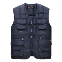 New Cotton Warm Vest Man Winter With Many Pockets Male Sleeveless Jacket Men Fashion Zipper Pro Journalist Waistcoat WFY41