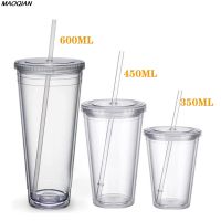 ✺◄▽ 650ml/500ML Clear Tumbler With Straw Reusable Transparent Double-layer Water Bottle For Coffee Milk DIY Smoothie Cup Drinkware