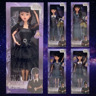 ZZOOI 11 Inches Wednesday Black Dress Toy Figure Childrens Toy Gothic Style Doll Action Figures Short Sleeved Polka Dot Birthday Gift