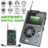 Portable Mini Radio Gray Plastic Pocket AM FM Digital Radio Receiver Auto-Search Channel TF Card MP3 Music Player