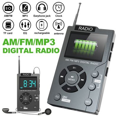 Portable Mini Radio Gray Plastic Pocket AM FM Digital Radio Receiver TF Card MP3 Music Player