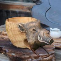 NEW Rubber Wooden Water Cup Raccoon Wolf Fox Boar Deer Fish Head 3D Stereo Mark Cup Water Cup Hand Carved Animal Head Cup