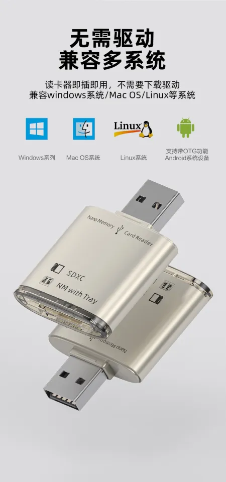 New NM Card Reader Multi-Function USB Computer SD Dual Card Metal  Two-in-One Compatible With Windows System/Mac OS/Linux