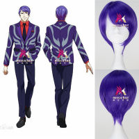 โตเกียวปอบ Shuu Tsukiyama คอสเพลย์วิกผมสั้นตรงสีม่วงสีอะนิเมะคอสเพลย์วิกผมเครื่องแต่งกายวิกผมหมวก