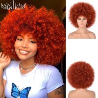 【LZ】☊┇☇  Afro Wigs For Black Women Short Fluffy Natural Looking Heat Resistant Wigs For Cosplay Wigs Halloween Party Wig Orange Color