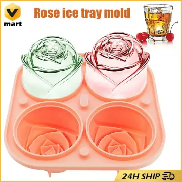 4 Grid Rose Flower Ice Cube Maker Silicone Ice Cube Mould Rose