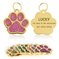 ❀✣ Personalized Collar Pet ID Tag Custom Free Engraved Cat Dog Puppy Name Necklace Gold Paw Glitter Pendant Pet Accessories 3CM