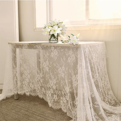 Rustic Wedding White Lace Tablecloth Vintage Embroidered Reception Table Cloth Decor Boho Party Valentines Day Tablecloth