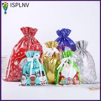 ISPLNV กระเป๋าหูรูดฟอยล์ริบบิ้นผ้าไหมถุงของขวัญคริสต์มาสบรรจุภัณฑ์ขนมของขวัญปาร์ตี้5ชิ้นถุงห่อ
