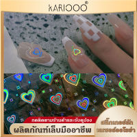 KARIOOO สติ๊กเกอร์โฮโลแกรมฟิล์มเลเซอร์หัวใจดาวสําหรับตกแต่งเล็บ 3D หลากสี NG98