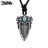 ZABRA 925 Sterling Silver Pendant Men Punk Style Chinese Mythical Animal Taotie Inlay Artificial Green Stone Biker Man Pendants
