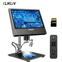 Elikliv กล้องจุลทรรศน์ดิจิตอล50X-1300X 1080P 10นิ้ว,มาพร้อมกับไฟลบเงา LED ขาตั้งโลหะ10ดวง12MP การ์ด32 GB ที่มีความแม่นยำสูง