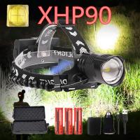 XHP90จริงไฟหน้ารถมอเตอร์ไซค์แบบ LED 9000LM ที่มีประสิทธิภาพสูง Xhp90ไฟฉายคาดศีรษะพลังงานสูง Usb 18650ชาร์จได้ Xhp70ไฟหน้าแบบซูมได้หลอดไฟหน้า