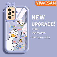 YIWESAN A13ปลอกสำหรับ Samsung 5G เคส A04s ลายการ์ตูนวันที่ดีห่านตัวเล็กเคสรูปแบบโบว์มอนสเตอร์ตัวน้อยกันกระแทกเคสโทรศัพท์โปร่งใสฝาครอบป้องกันเลนส์กล้องถ่ายรูปซิลิก้าเจล TPU