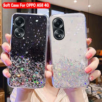 เคสสำหรับ A58 OPPO A78 NFC ล่าสุด2023แฟชั่นแผ่นฟอยล์สีเงินประดับดาวระยิบระยับซิลิโคนนิ่ม A58 OPPO A78 4G เคสโปร่งใสกันกระแทกปกป้องฝาหลัง