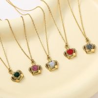 Necklace Inlaid with Zircon Crown Stainless Steel Necklace Female Necklace for Women Fashionable European and American Style