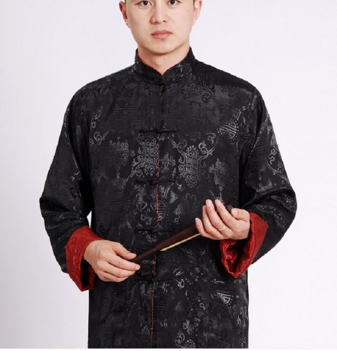 ขายดีเสื้อแจ็กเก็ตผ้าไหมซาตินชุดจีนสำหรับผู้ชายเสื้อโค้ทกังฟูแขนยาวสองมิติสไตล์จีนแจ็คเก็ตขนาด-s-3xl