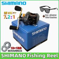 Shimano ใหม่ระบบเบรกแม่เหล็กรอกตกปลาหยดน้ำ18 + 1อัตราทดเกียร์7.2:1ลากสูงสุด15กก. พร้อมแว่นตาตกปลา1ชิ้น